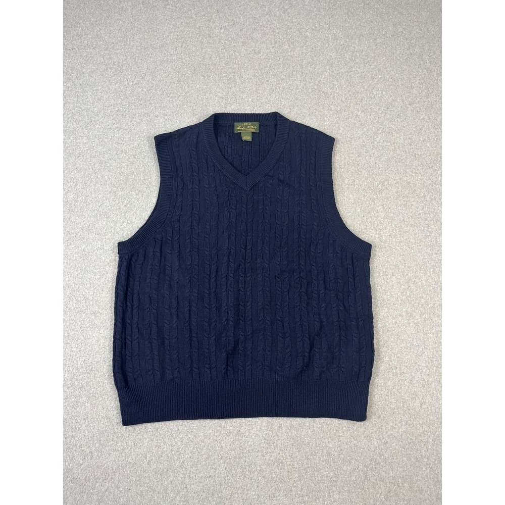 Orvis Signature Collection Sleeveless Sweater Mens L Navy Cable Knit 100% Wool